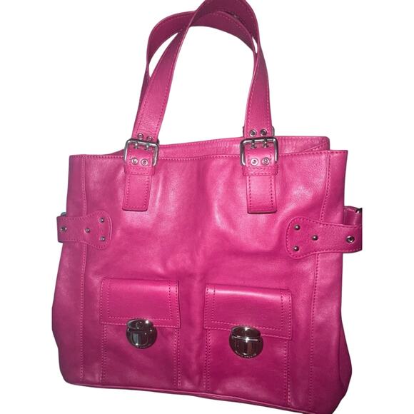 Marc Jacobs Mainline Fuchsia Leather Tote Pushlock Made Italy Y2K 